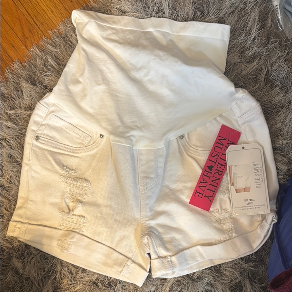 White Jean Maternity Shorts